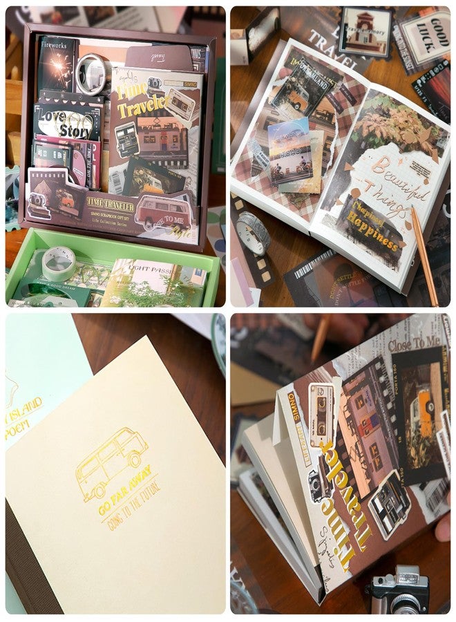 OFFIGIFT Scrapbook Supplies Kit, Vintage Aesthetic Scrapbook Kit, 351pcs Junk Journal Supplies with Scrapbooking Paper A6 Grid Notebook, Journaling Supplies, Birthday Craft Gift for Adult Teen, Time Traveler - Image 5