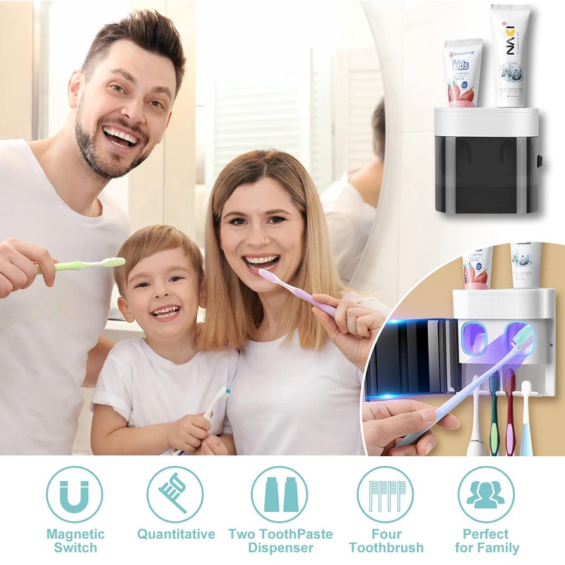 GFWARE Toothbrush Holder Toothpaste Dispenser Wall Mounted Cover Electric Tooth Brush Stand Set with 2 Toothpaste Squeezers for Shower Bathroom Kids Black (No Electric, No Light) - Image 5