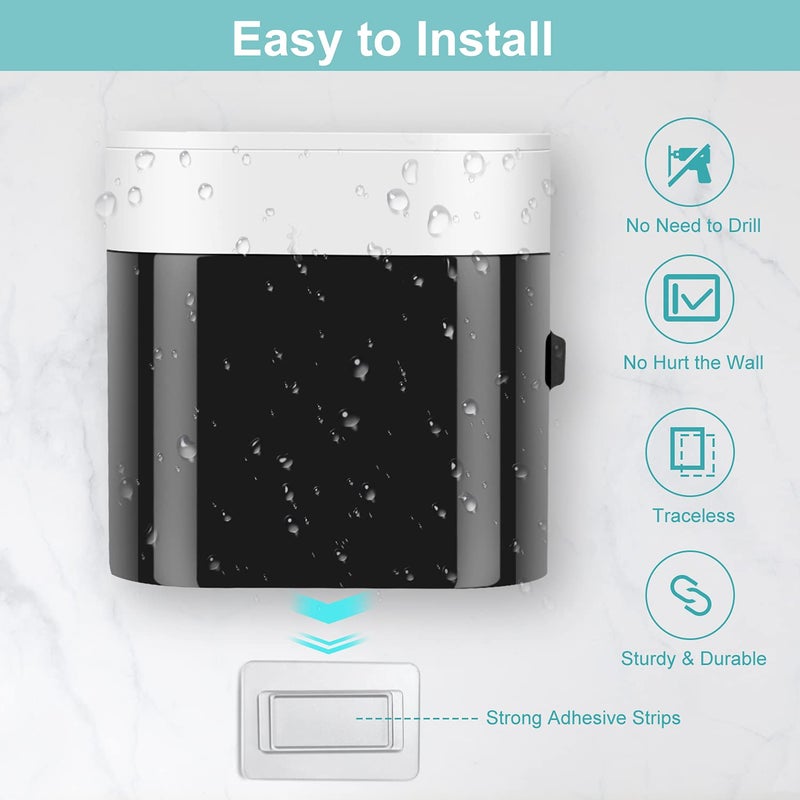 GFWARE Toothbrush Holder Toothpaste Dispenser Wall Mounted Cover Electric Tooth Brush Stand Set with 2 Toothpaste Squeezers for Shower Bathroom Kids Black (No Electric, No Light) - Image 2