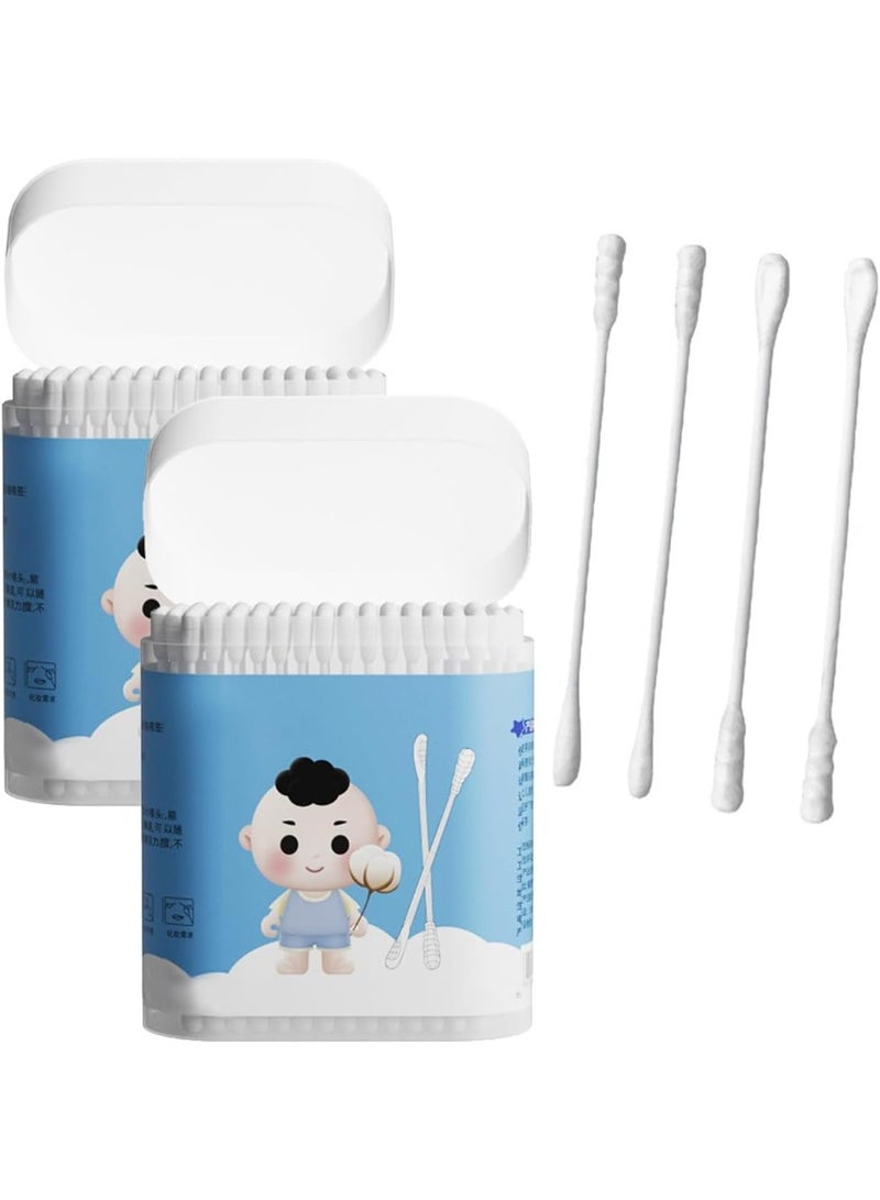 ECVV 400pcs Baby Cotton Swabs - Double Ended with Spiral and Spoon Head, Medical Grade for Ears, Nose and Belly Button Cleaning - Image 1