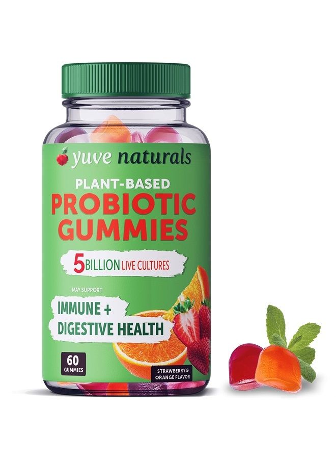 Yuve Vegan Probiotic Gummies, Probiotics for Women & Men, Sugar & Gluten-Free Gummy Probiotics, Digestive & Immune Support, 5 Billion CFU, Helps with Constipation, Bloating & Leaky Gut, Non-GMO - 60ct - Image 1