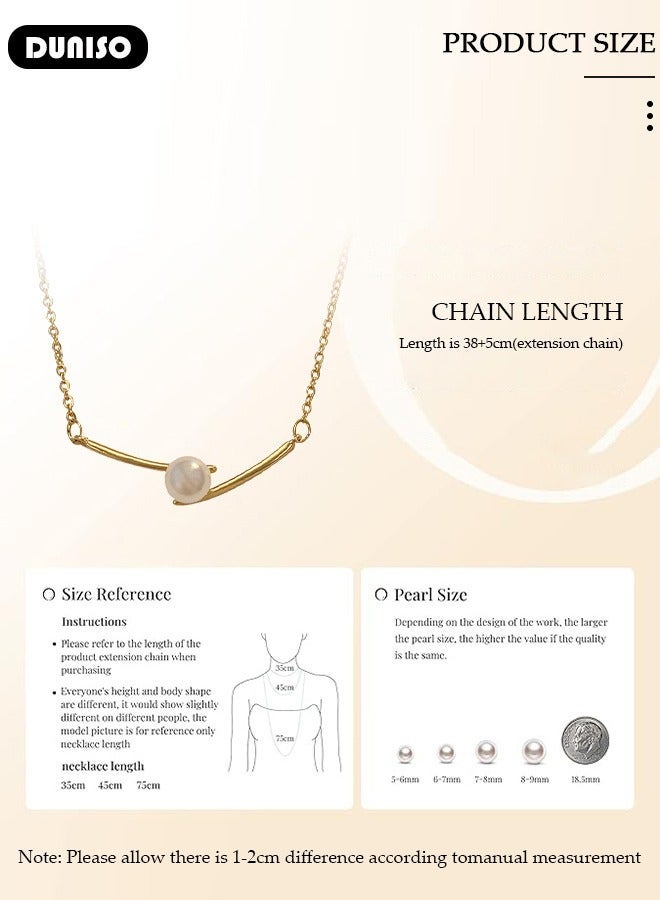 DUNISO Pearl Necklace 925 Sterling Silver Choker Necklace Silver Choker Chain Pearl Pendant Necklace Simple Necklace Chain Jewelry for Women Teen Girls - Image 4