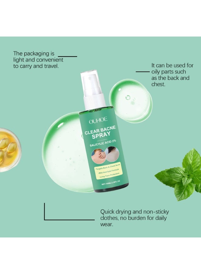 OUHOE Bacne Spray for Back Acne – Salicylic Acid & Witch Hazel Formula – Soothes & Hydrates – Fast-Acting, Non-Irritating, Safe for Teens & Adults – For All Skin Types - Image 4
