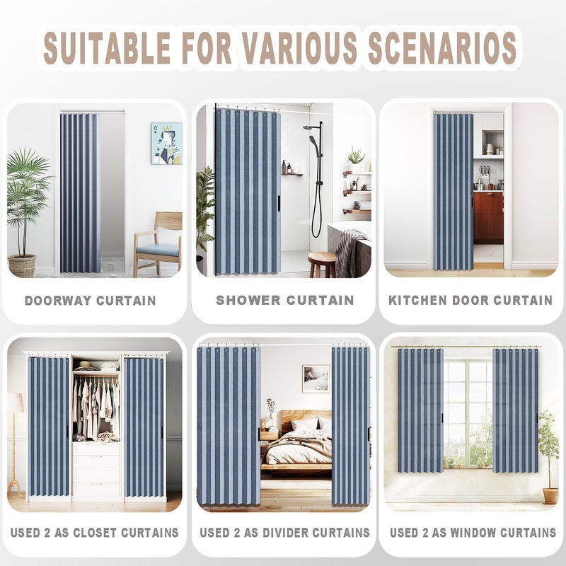 Vatge Door Curtains for Doorways - Faux Linen Accordion Style Doors Curtains for Open Closet, Bedroom, and Laundry Room, Bifold Door Cover for Doorway,1 Panel with Tieback, W52 x L78, Blue - Image 5