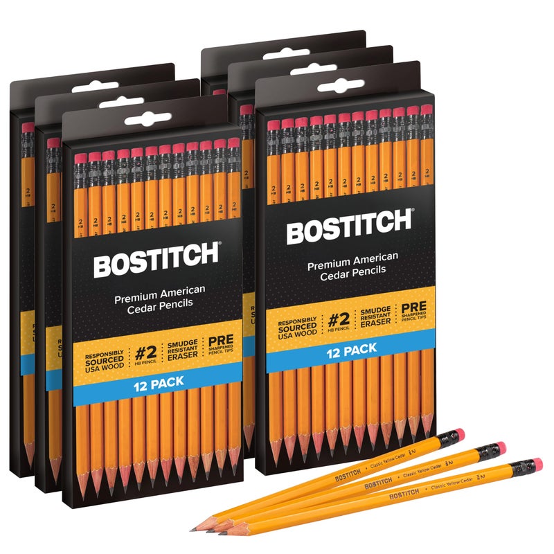Bostitch Office Premium 2 Pencils American Cedar Wood PreSharpened HB Graphite 72Pack