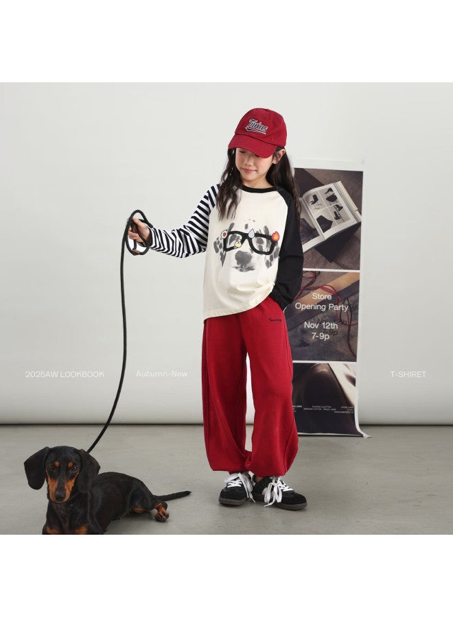 Luson Girls' Long Sleeve T-shirt Autumn New Children's Early Autumn Raglan Sleeve Top - Image 2