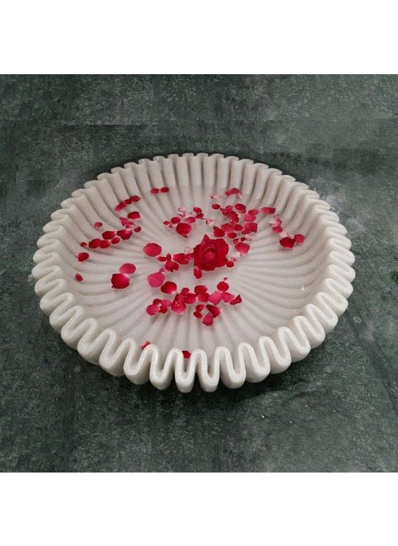 R&M - 12-Inch Marble Decorative Bowl | Wedding Flower Decor, Spa Aromatherapy Candle Holder | Marble Urli for Flower Arrangements, DIY Craft Projects & Garden Decor | LED Votive Candle Holder | White - Image 1