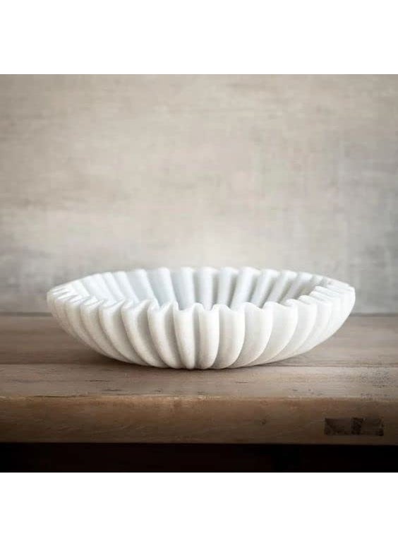 R&M - 12-Inch Marble Decorative Bowl | Wedding Flower Decor, Spa Aromatherapy Candle Holder | Marble Urli for Flower Arrangements, DIY Craft Projects & Garden Decor | LED Votive Candle Holder | White - Image 1