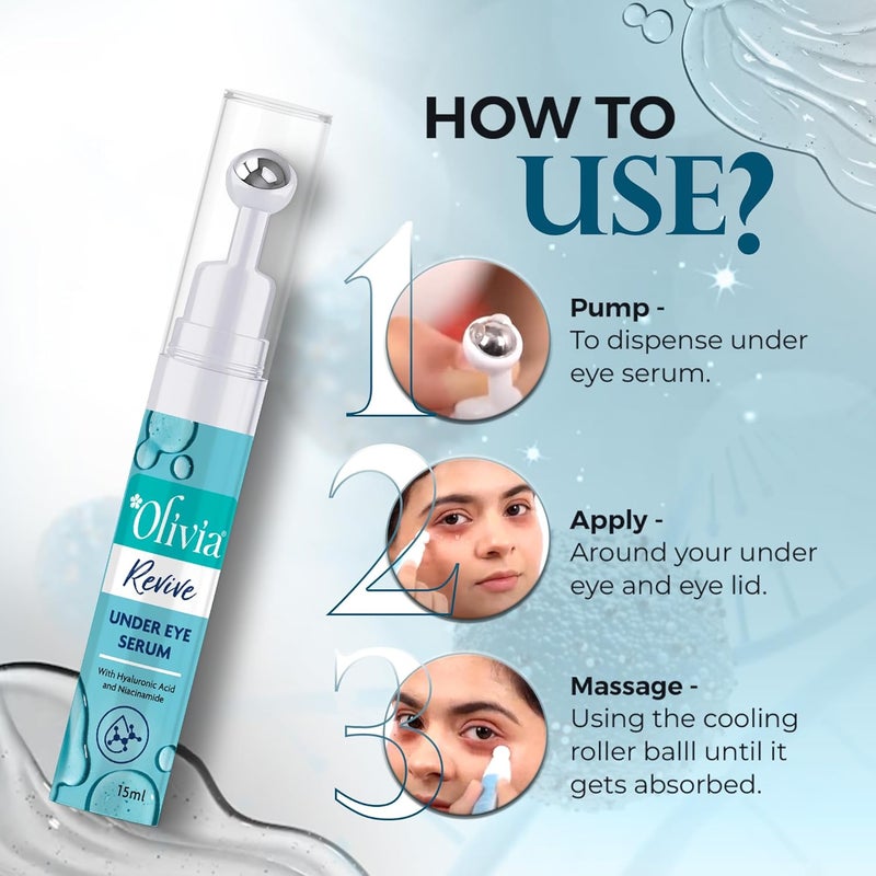 Olivia Revive Under Eye Serum with Hyaluronic Acid Niacinamide Plankton Extracts and Coffee Been Extract  Reduces Dark Circle Fine Lines and Wrinkle  15ml - Image 4