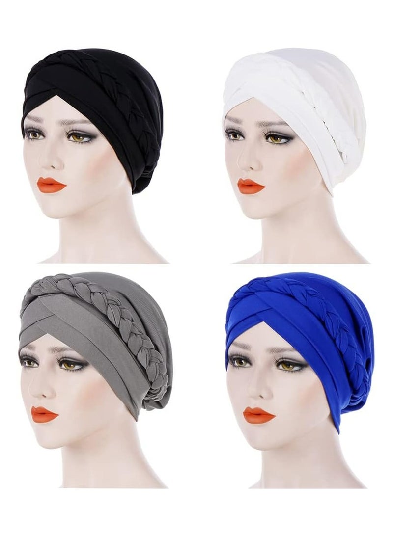 أوزيغالور 4 عبوات عمامة جديلة بغطاء رأس مجدول مسبق الربط للنساء - غطاء رأس أفريقي، بطبعة زهور وردية، وشاح رأس ناعم - Image 2