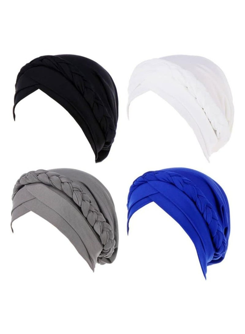 أوزيغالور 4 عبوات عمامة جديلة بغطاء رأس مجدول مسبق الربط للنساء - غطاء رأس أفريقي، بطبعة زهور وردية، وشاح رأس ناعم - Image 1