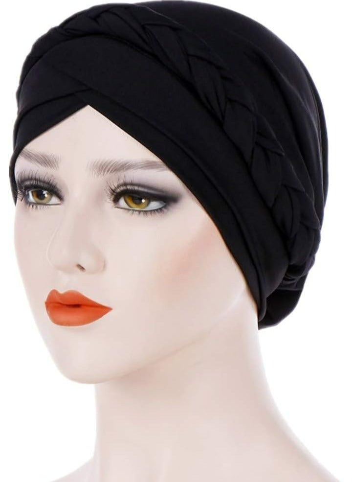 أوزيغالور 4 عبوات عمامة جديلة بغطاء رأس مجدول مسبق الربط للنساء - غطاء رأس أفريقي، بطبعة زهور وردية، وشاح رأس ناعم - Image 3