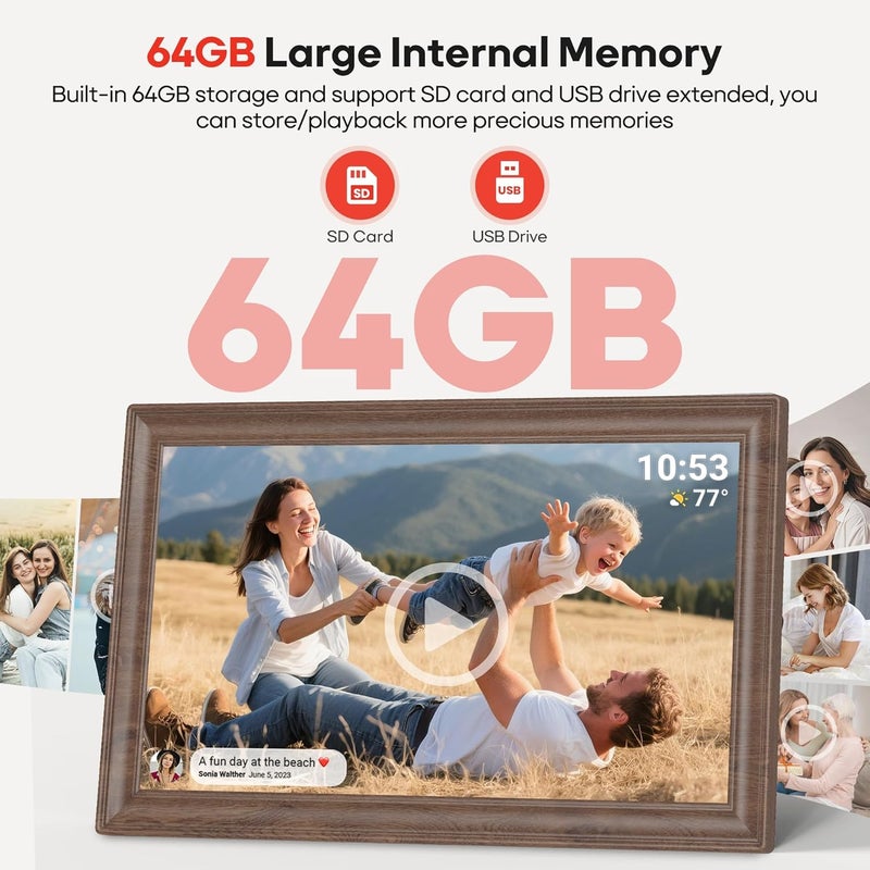 Digital Picture Frame, 15.6-inch Display, 64GB Storage, Frameo App, Deep Wood Finish - Image 3