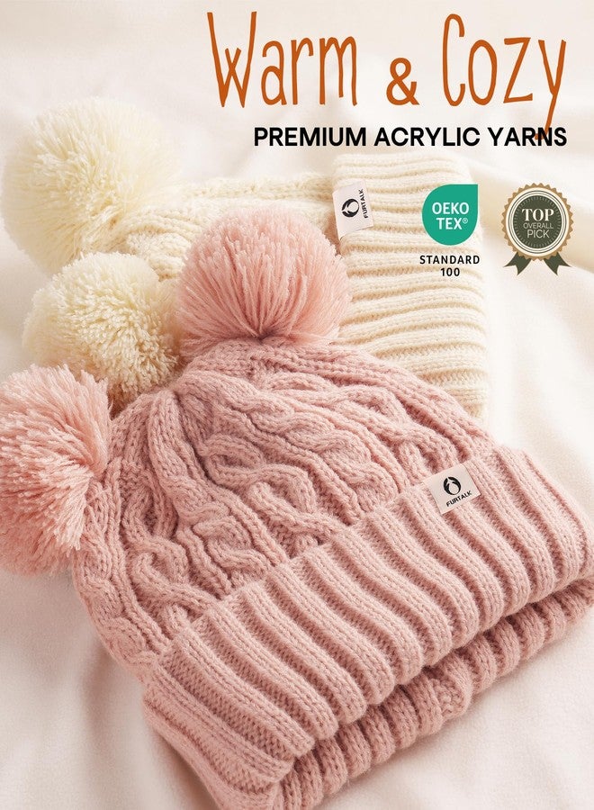 FURTALK Toddler Winter Hat Pom Pom Beanie Knitted Warm Hats for Baby Kids Boys Girls Pink - Image 2