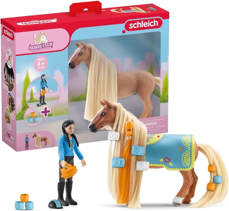 Schleich Horse Club Sofias Beauties 18Piece Horse Beauty Set Horse Rider Kim and Horse Figurine with Brushable Styling Hair Plus Bead and Clip Accessories Gift for Boys and Girls Ages 5 and up - Image 2