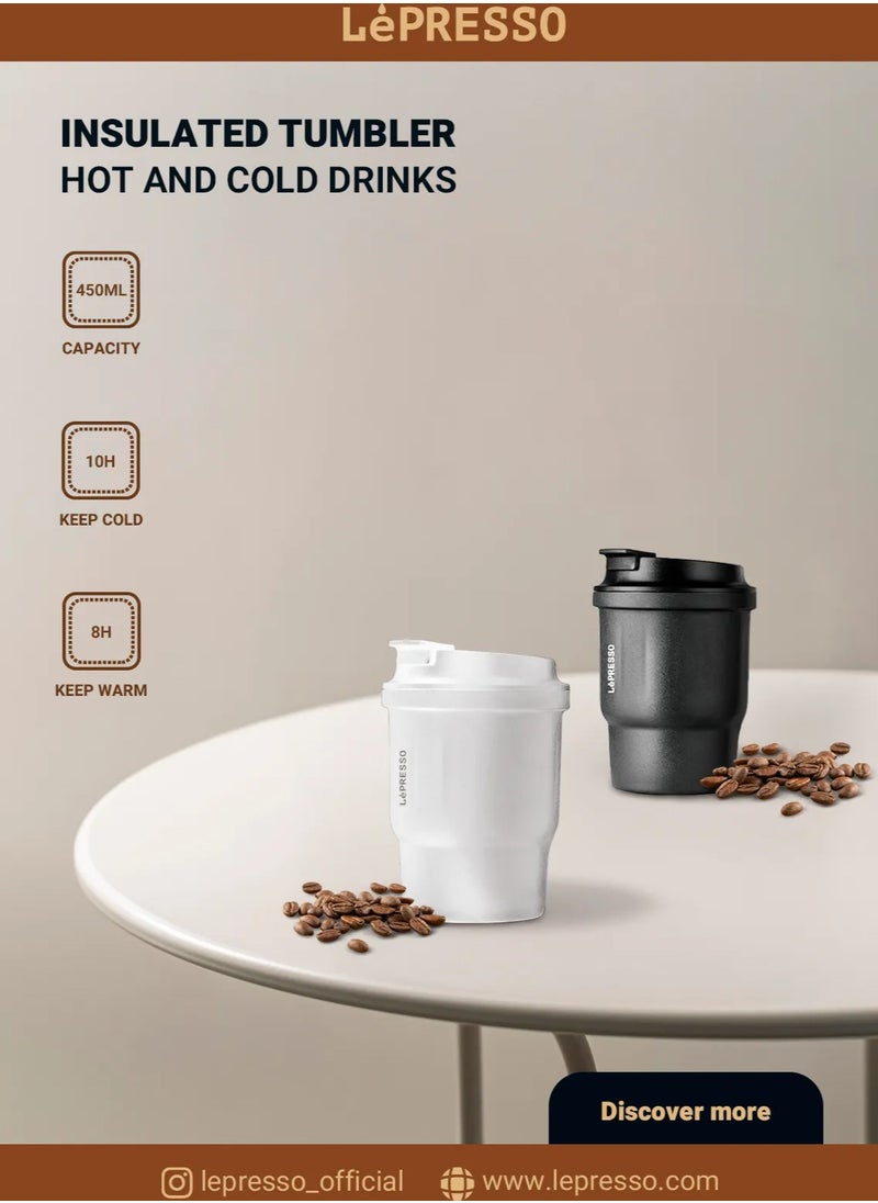 LePRESSO Insulated Tumbler Hot & Cold Drinks 450ML - White  - Image 5