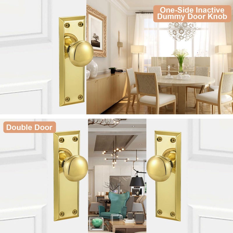 newliplace 2 Pack Vintage Single Sided Dummy Door Knobs Interior, Antique Long Plate Dummy Door Knobs in Polished Brass - Image 2