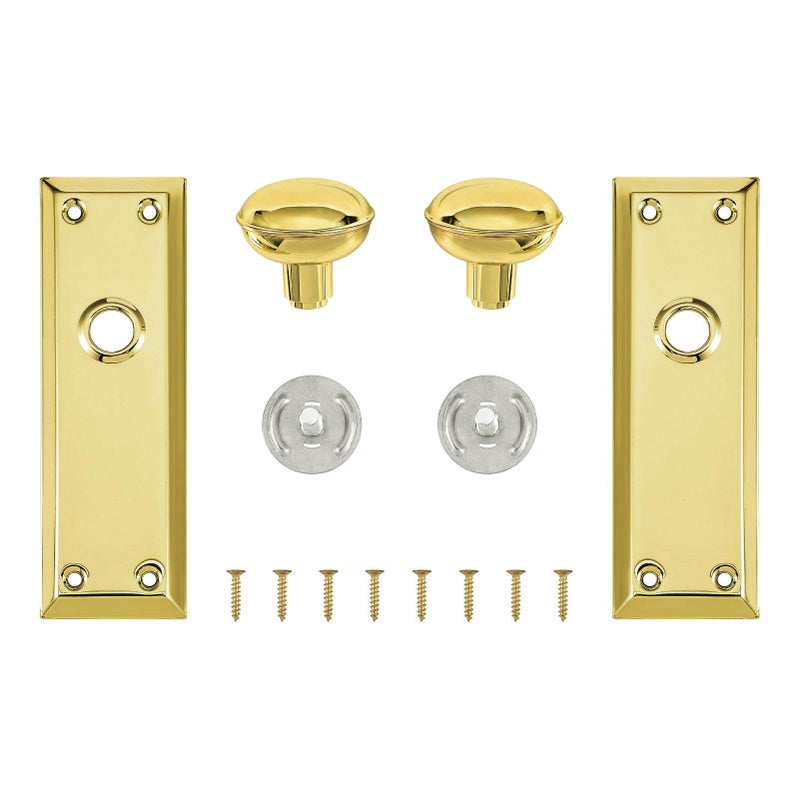 newliplace 2 Pack Vintage Single Sided Dummy Door Knobs Interior, Antique Long Plate Dummy Door Knobs in Polished Brass - Image 5