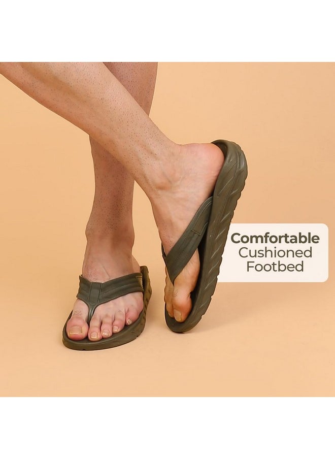 YOHO YOHO Cushion Slippers for Men| Durable| Lightweight| Waterproof| Olive Green - UK 6  - Image 3
