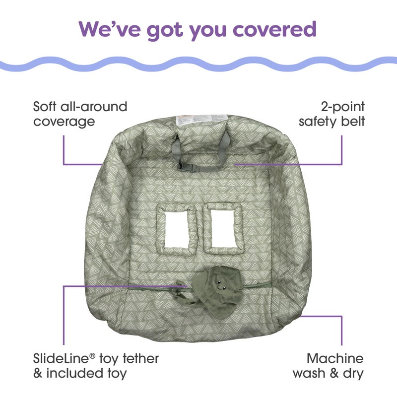 Boppy Shopping Cart Cover for Baby - 360Â° Coverage Cart Cover for Babies with Safety Harness, Toy Tether, One-Hand Placement, Machine-Washable, 6 Month & Up - Happy Green Leaves - Image 3