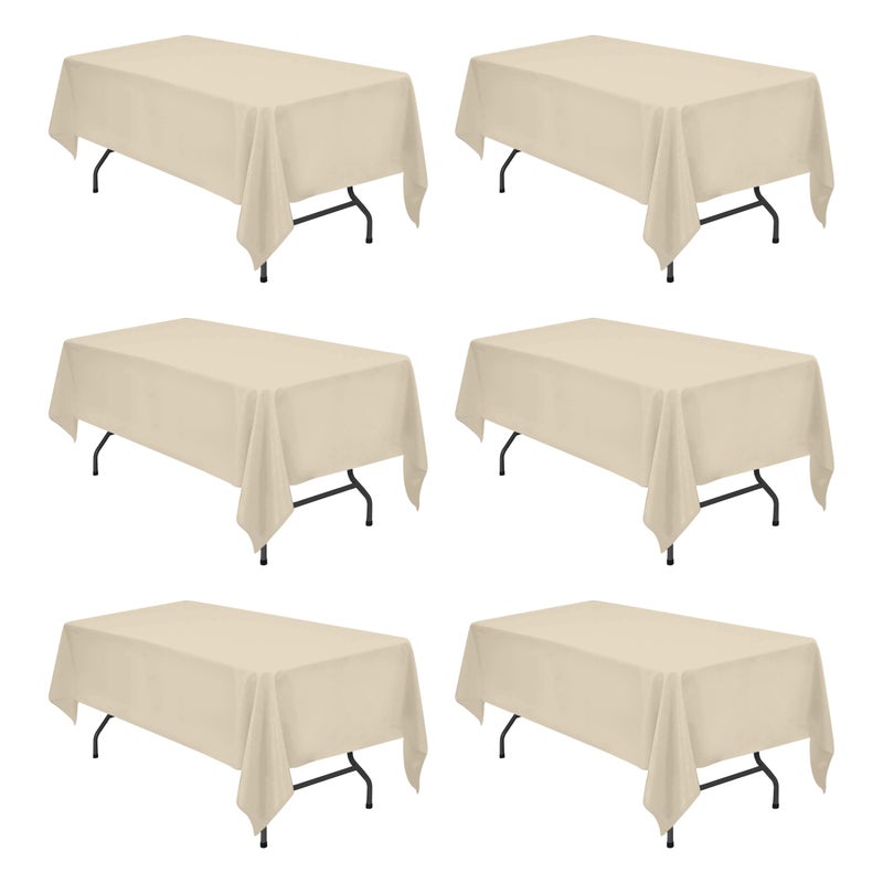 BRILLMAX 6 Pack Beige Tablecloths 60 x 102 Inch for 6ft Rectangle Tables - 150 GSM Polyester Fabric, 15" Standard Drop, Water, Stain & Wrinkle Resistant Cloth Cover for Wedding Banquet Dining Buffet - Image 1