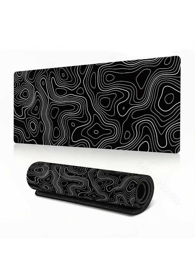 Miya - Topographic Contour Large Gaming Mouse Pad With Stitched Edges Extended Mousepad With Superior Cloth Surface Non-Slip Rubber Base, Water Resist Keyboard Pad Black And White - Image 1