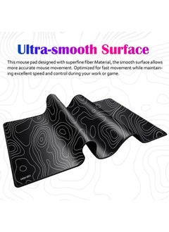 Miya Topographic Contour Large Gaming Mouse Pad With Stitched Edges Extended Mousepad With Superior Cloth Surface Non-Slip Rubber Base, Water Resist Keyboard Pad Black And White  - Image 4