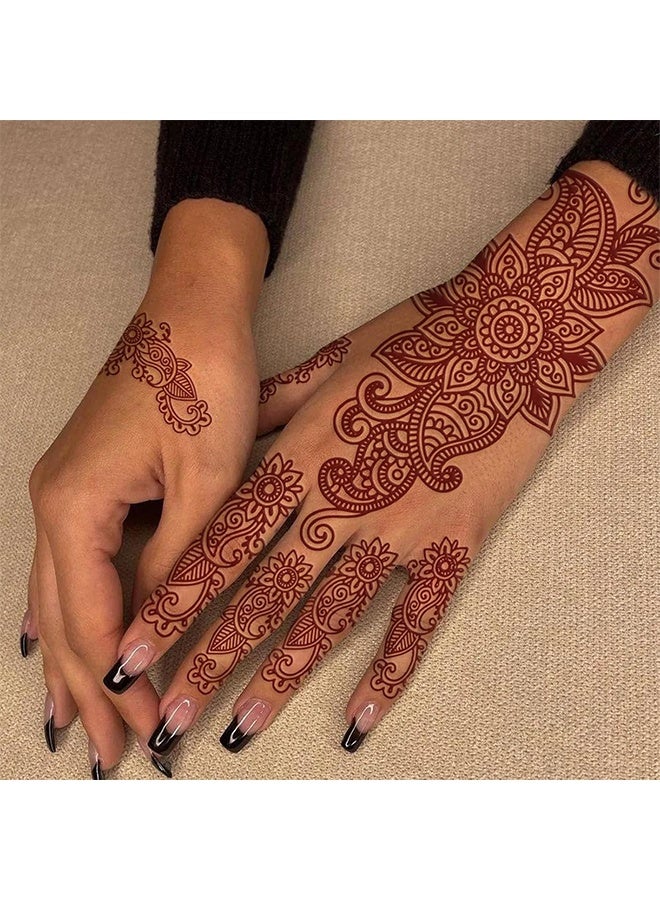 Depend 4 Sheets Red And Brown Henna Tattoo Kit Lace Fake Tattoos Semi Permanent Waterproof Stickers For Women Wedding Party Festival Bridal Shower Bachelorette Night Beach Vacation Daily Wear Tattoos Decorations - Image 5