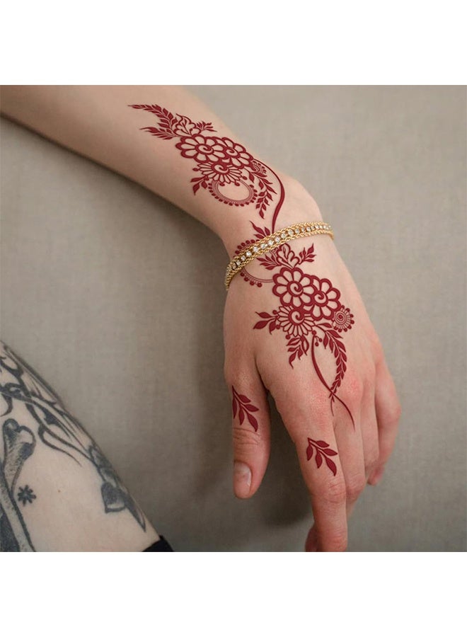 Depend 4 Sheets Red And Brown Henna Tattoo Kit Lace Fake Tattoos Semi Permanent Waterproof Stickers For Women Wedding Party Festival Bridal Shower Bachelorette Night Beach Vacation Daily Wear Tattoos Decorations - Image 4
