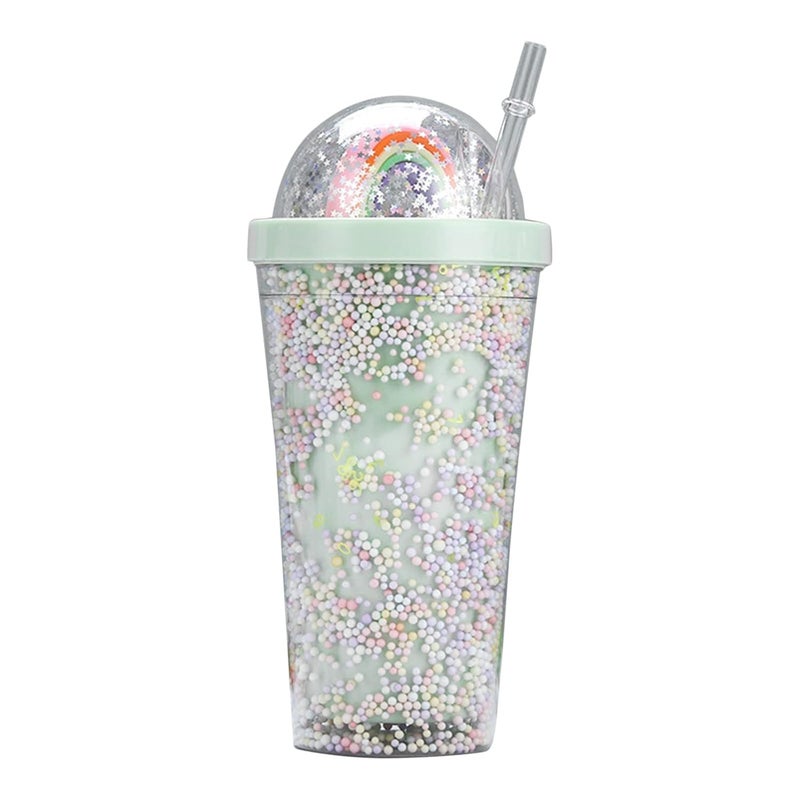 IKTU Double Wall Rainbow Water Bottle For Girls Shiny Glitter Tumbler | For Girls & Boys, School & Coaching | Gift For Kids, Plastic (Blue OR Green, 550 Ml, Pack of 1) - Image 5