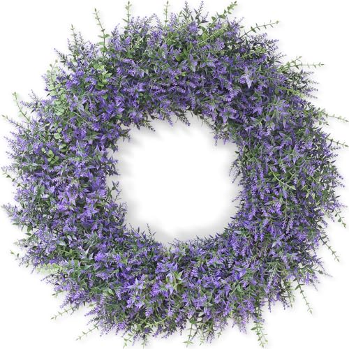 GLIDLION 32" Lavender & Eucalyptus Wreath for Front Door, Porch, Window - Large Artificial Greenery Outdoor Wreath for Home, Farmhouse Decor - Spring, Summer, Fall, All Seasons (Purple) - Image 1
