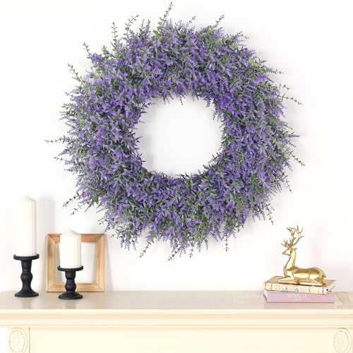 GLIDLION 32" Lavender & Eucalyptus Wreath for Front Door, Porch, Window - Large Artificial Greenery Outdoor Wreath for Home, Farmhouse Decor - Spring, Summer, Fall, All Seasons (Purple) - Image 5