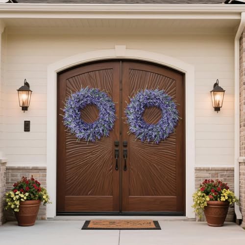 GLIDLION 32" Lavender & Eucalyptus Wreath for Front Door, Porch, Window - Large Artificial Greenery Outdoor Wreath for Home, Farmhouse Decor - Spring, Summer, Fall, All Seasons (Purple) - Image 3