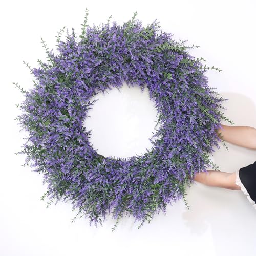 GLIDLION 32" Lavender & Eucalyptus Wreath for Front Door, Porch, Window - Large Artificial Greenery Outdoor Wreath for Home, Farmhouse Decor - Spring, Summer, Fall, All Seasons (Purple) - Image 4