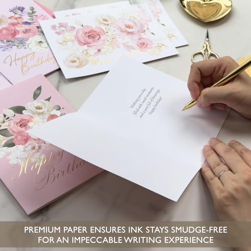Gooji 5x7 Floral Happy Birthday Card – Birthday Cards for Women – For Daughter, Wife, Mom, Friend, Grandma & More – Heartfelt Card with Pink Watercolor Flowers (Blush Bloom) Gold Foil - Image 3