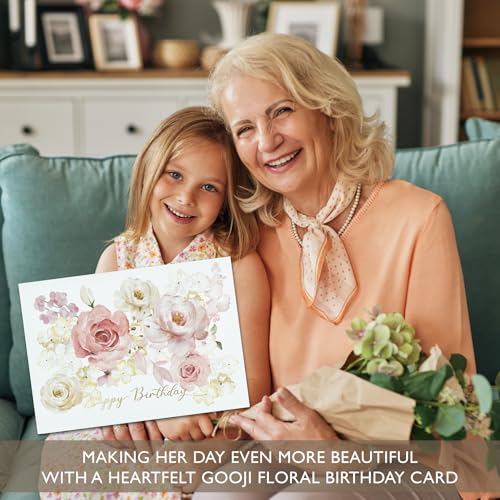 Gooji 5x7 Floral Happy Birthday Card – Birthday Cards for Women – For Daughter, Wife, Mom, Friend, Grandma & More – Heartfelt Card with Pink Watercolor Flowers (Blush Bloom) Gold Foil - Image 5