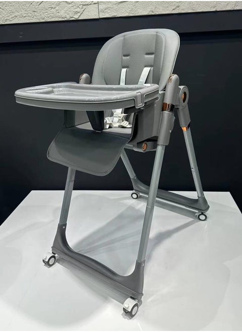 Burbay 2 in 1 Foldable Baby High Chair and Rocker - Adjustable Reclining Chair with 360 Degree Wheels (DM135) with 5 Height Levels