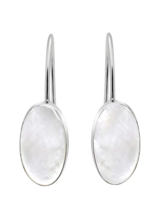 ايرافيدا أقراط متدلية بتصميم بيضاوي بسيط من عرق اللؤلؤ الأبيض والفضة عيار 925 من إيرافيدا | مجوهرات زفاف نسائية | أقراط للنساء - Image 1