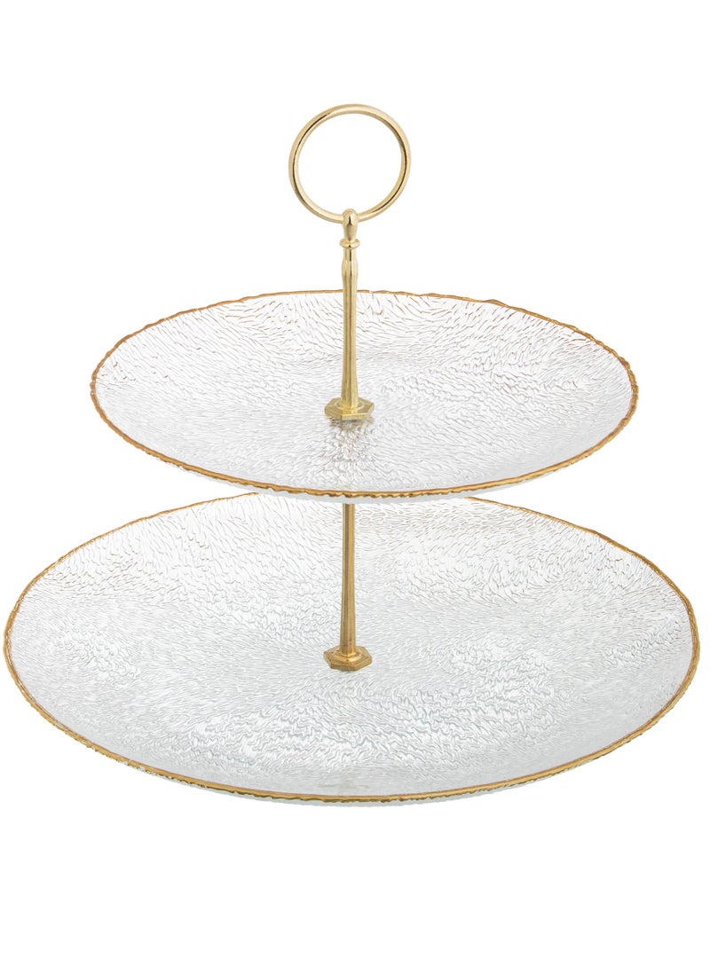 هيك صحن تقديم زجاج شفاف 2 دور 28 سم خط ذهبي