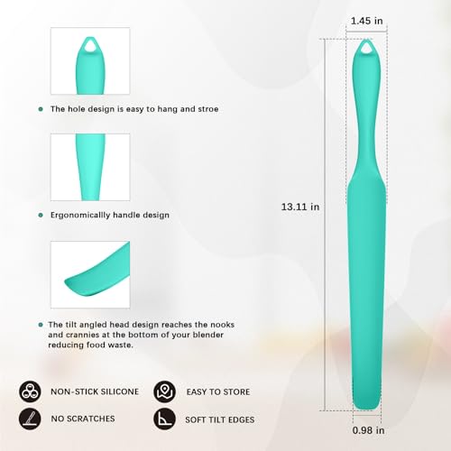Demao Silicone Blender Spatula & Scraper - Under-Blade & Jar Accessory with Long Handle, Nonstick Surface and Hanging Holes (Cyan) - Image 4