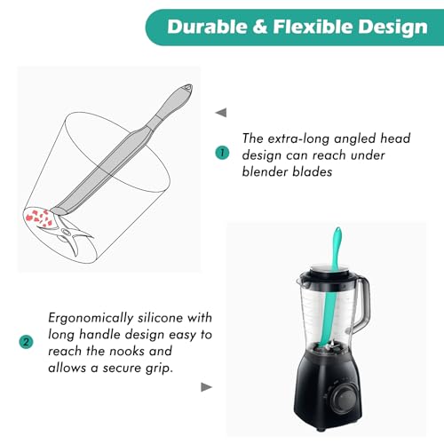 Demao Silicone Blender Spatula & Scraper - Under-Blade & Jar Accessory with Long Handle, Nonstick Surface and Hanging Holes (Cyan) - Image 2