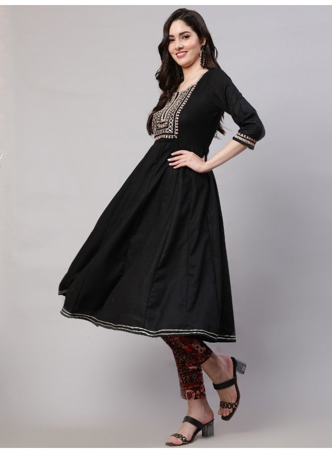 AKS AKS Ethnic Motifs Yoke Design Regular Thread Work Kurta With Trousers & With Dupatta  - Image 4