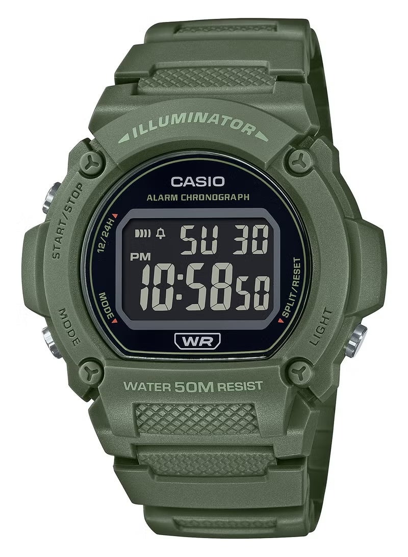 كاسيو ساعة كاسيو W-219HC-3BVDF الرقمية للرجال - حزام راتنج أخضر أنيق، شاشة عرض LED، مقاومة للماء حتى عمق 50 مترًا، ساعة إيقاف، منبه، ساعة يد رياضية كاجوال للاستخدام اليومي وفي الهواء الطلق