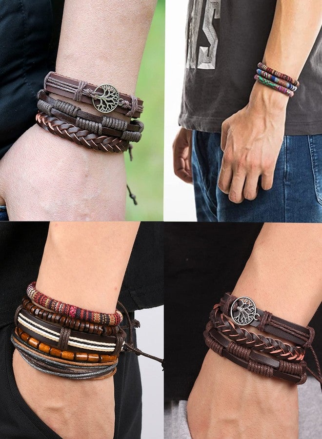 Tornito 15Pcs Braided Leather Bracelet String Wood Bead Woven Ethnic Boho Cuff Wrap Stretch Wristbands Bracelets Set for Men Women Size Adjustable - Image 4