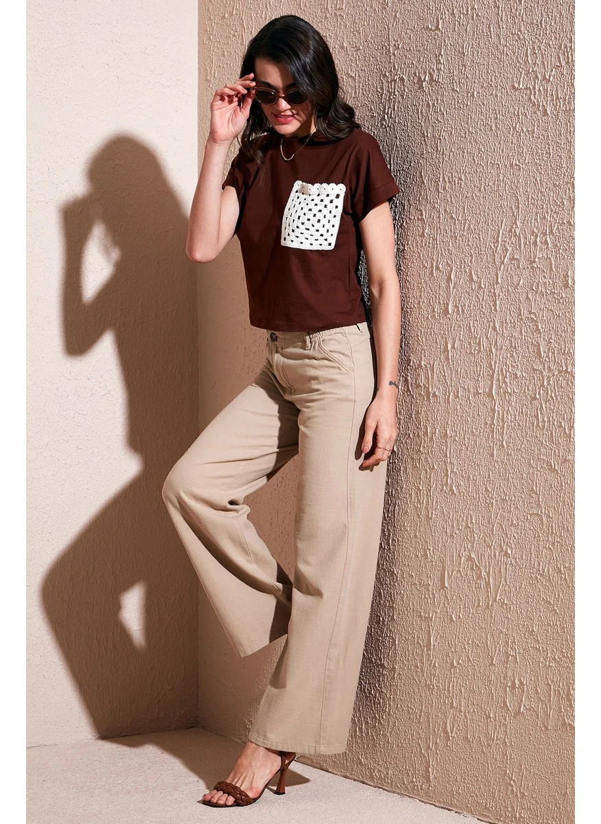 ليلا Cotton Standard Fit High Waist Wide Leg Pants Women's Pants 668yp5193