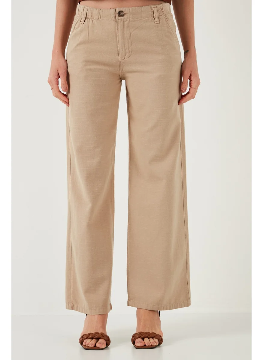 ليلا Cotton Standard Fit High Waist Wide Leg Pants Women's Pants 668yp5193