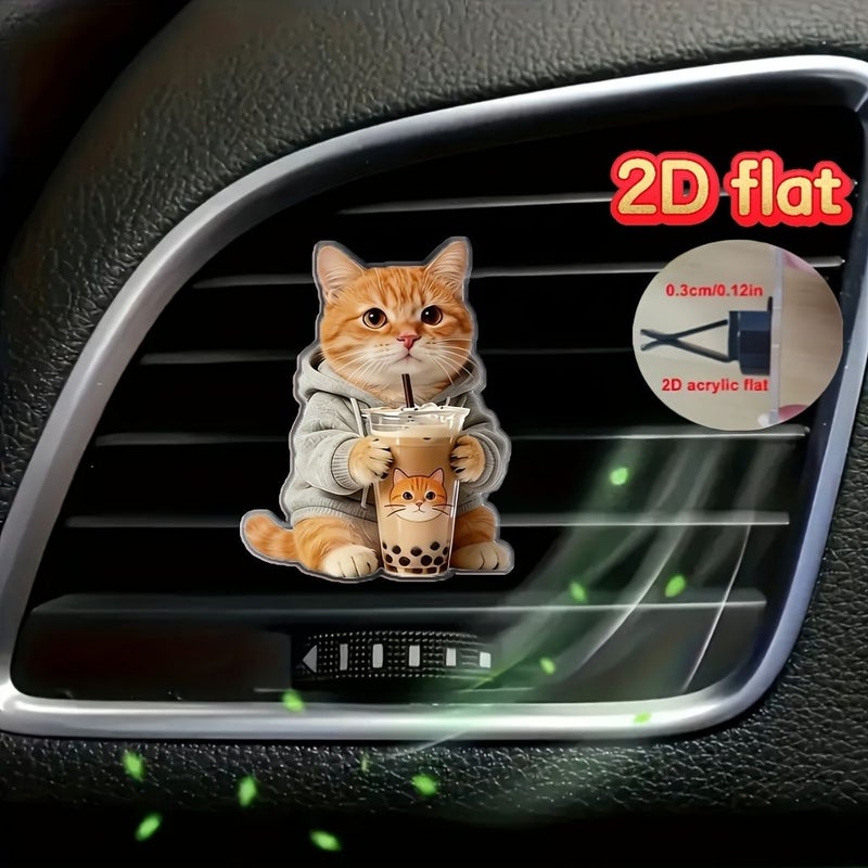1pc Tangerine Cat Pattern Car Air Vent Decor Fragrance Free - Image 5