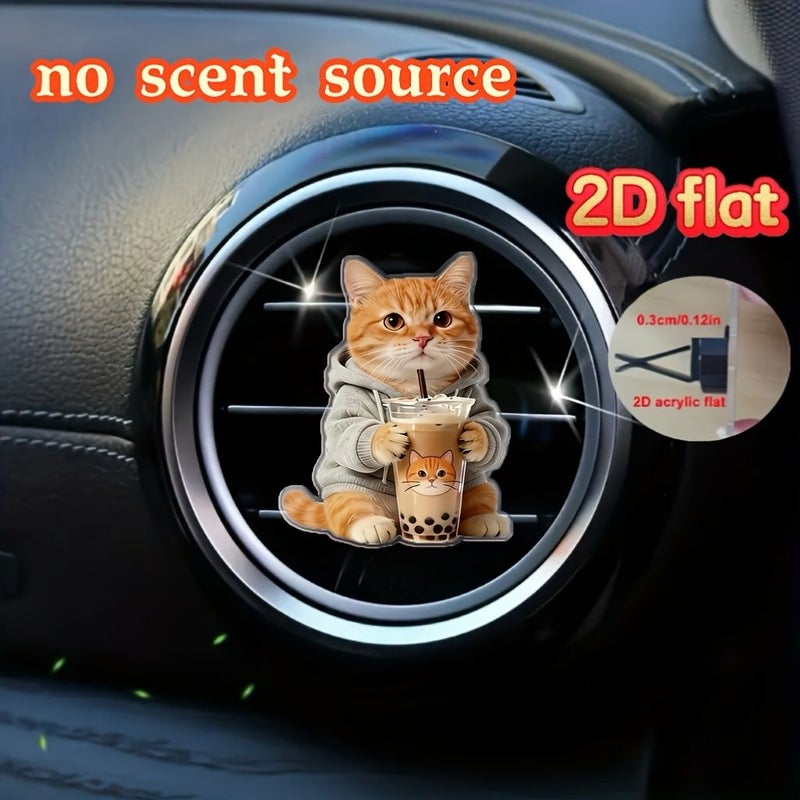 1pc Tangerine Cat Pattern Car Air Vent Decor Fragrance Free - Image 2