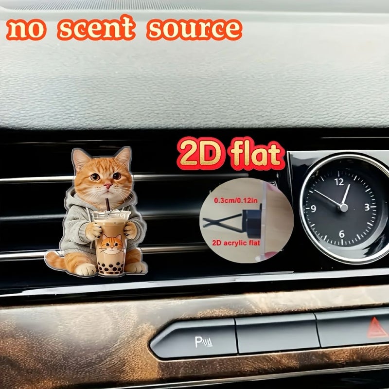 1pc Tangerine Cat Pattern Car Air Vent Decor Fragrance Free - Image 4