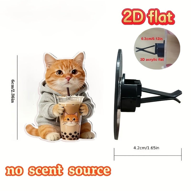 1pc Tangerine Cat Pattern Car Air Vent Decor Fragrance Free - Image 3